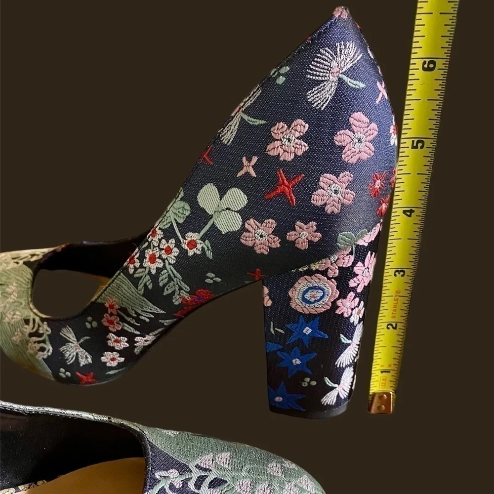 INDIGO rd. NWOB- size 9.5 Chunky High 4” Heels. Eastern inspired fabric. New!